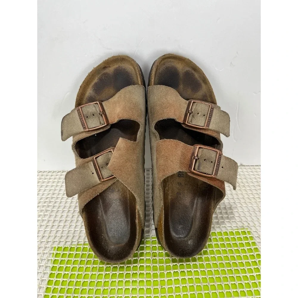 Birkenstock Suede Double Buckle Sandals in Olive Green and Brown